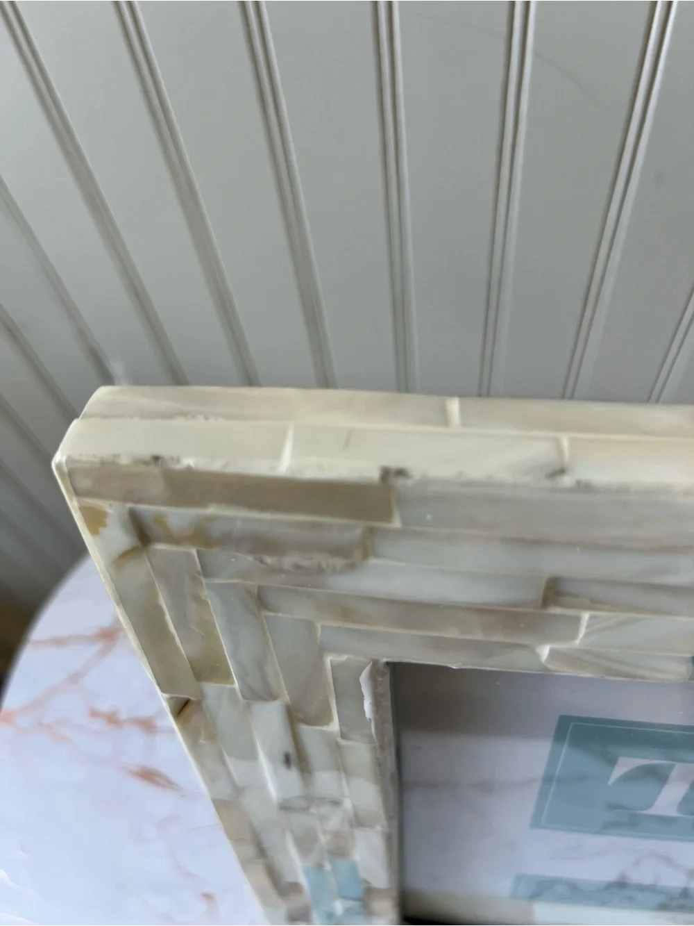 TWO’S COMPANY MOTHER OF PEARL PICTURE FRAME | 5x7 | BLUE/WHITE MOSIAC | NEW